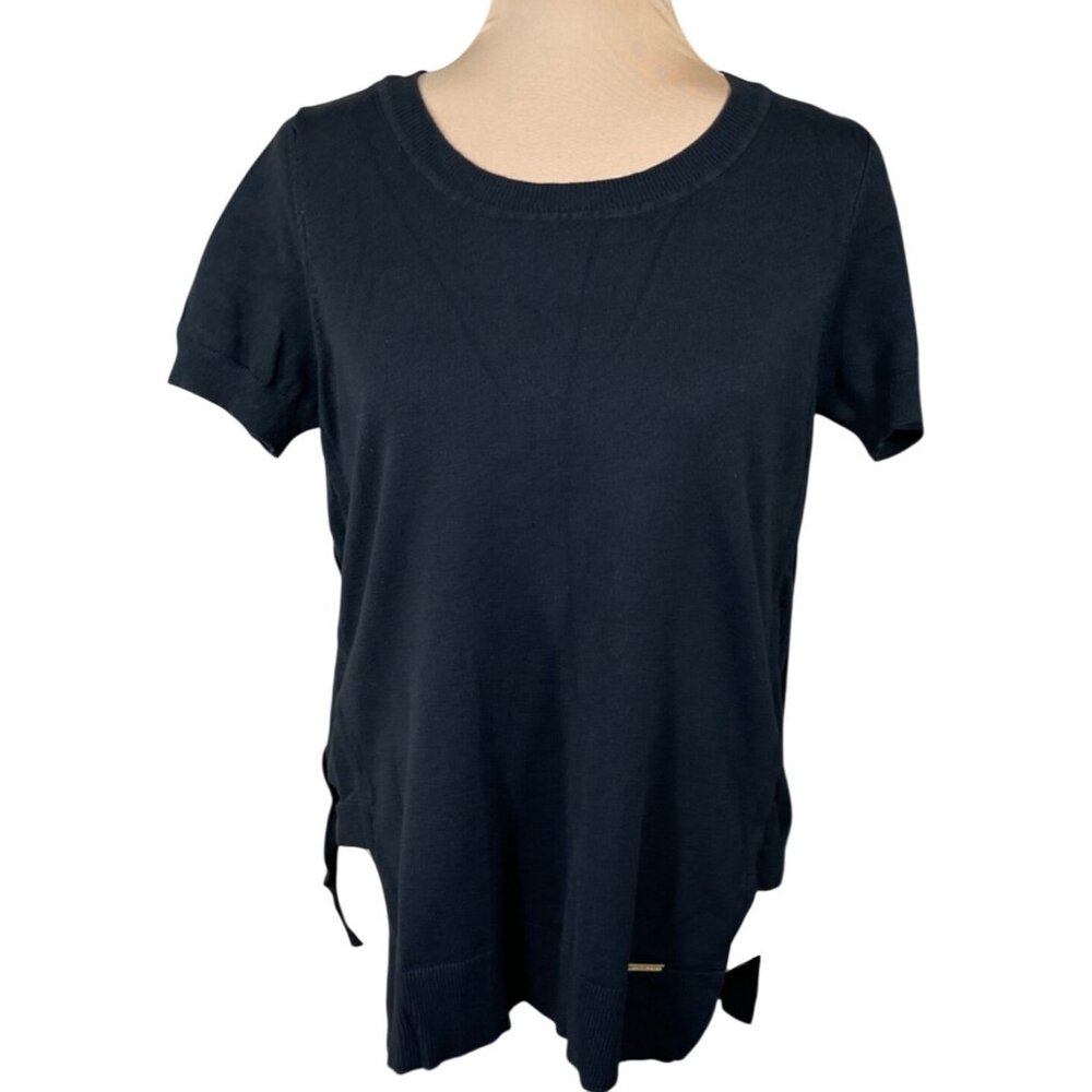 Michael Michael Kors Knit T-Shirt Sweater Size M Medium Black Short Sleeve